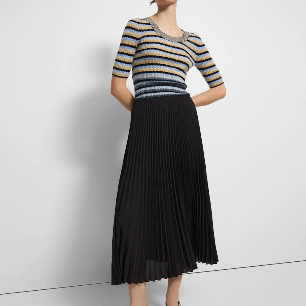 NWT Theory Layered Pleat Skirt  - Accordion Black Midi Georgette